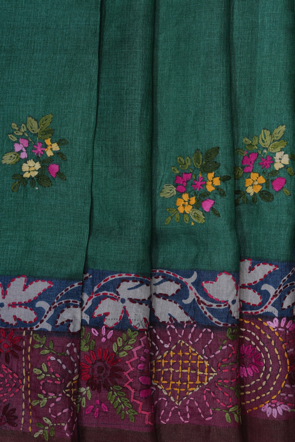 Image of Kantha Embroidery Desi Tussar Silk Saree