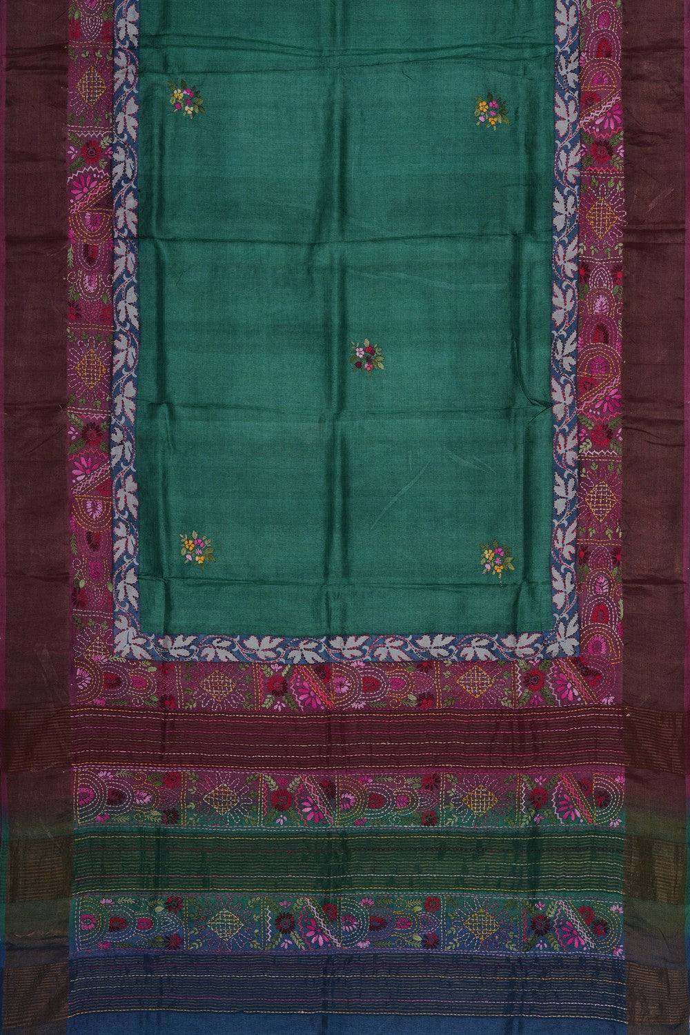 Image of Kantha Embroidery Desi Tussar Silk Saree