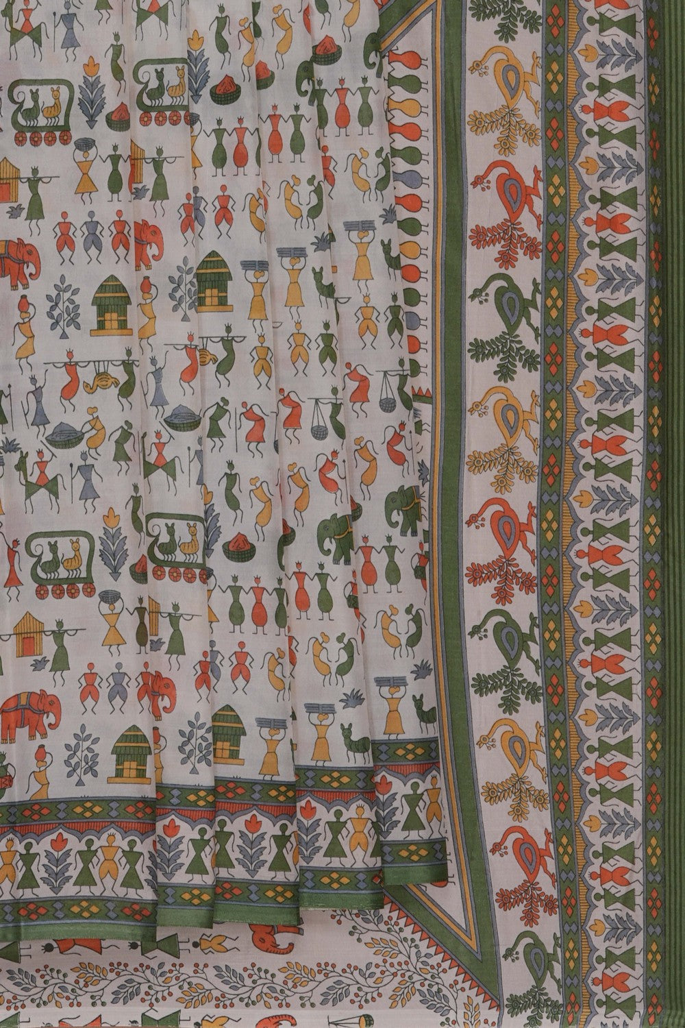 Image of Off-White Warli Tribal Printed Saree