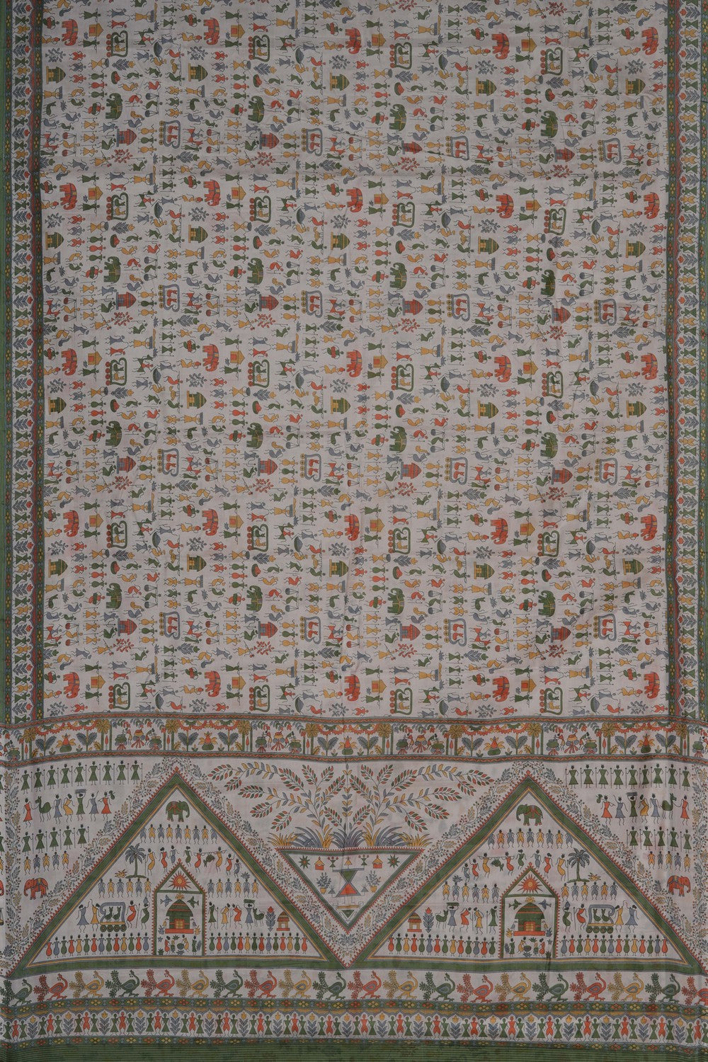 Image of Off-White Warli Tribal Printed Saree