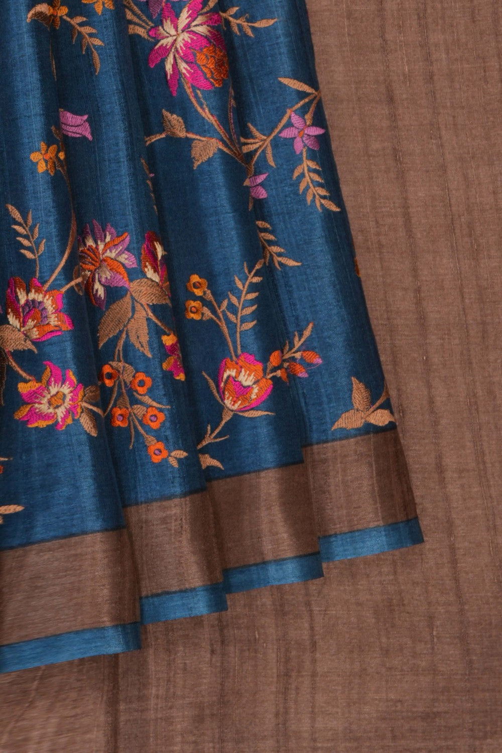Image of Desi Tussar Silk Embroidery Saree