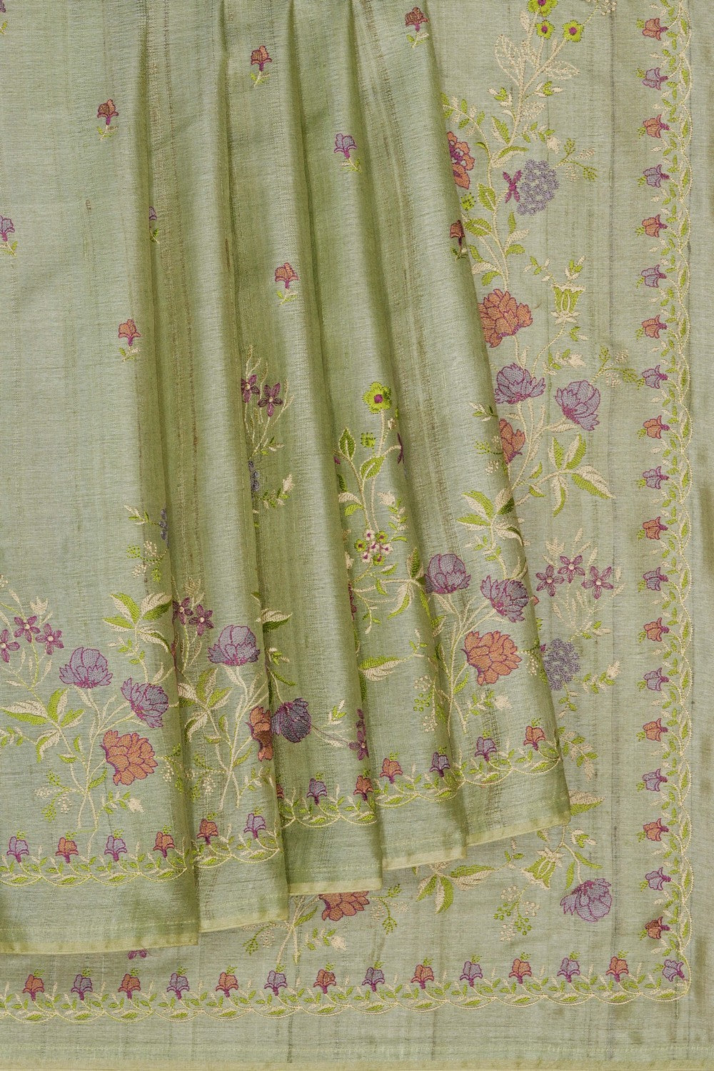 Image of Desi Tussar Silk Embroidery Saree