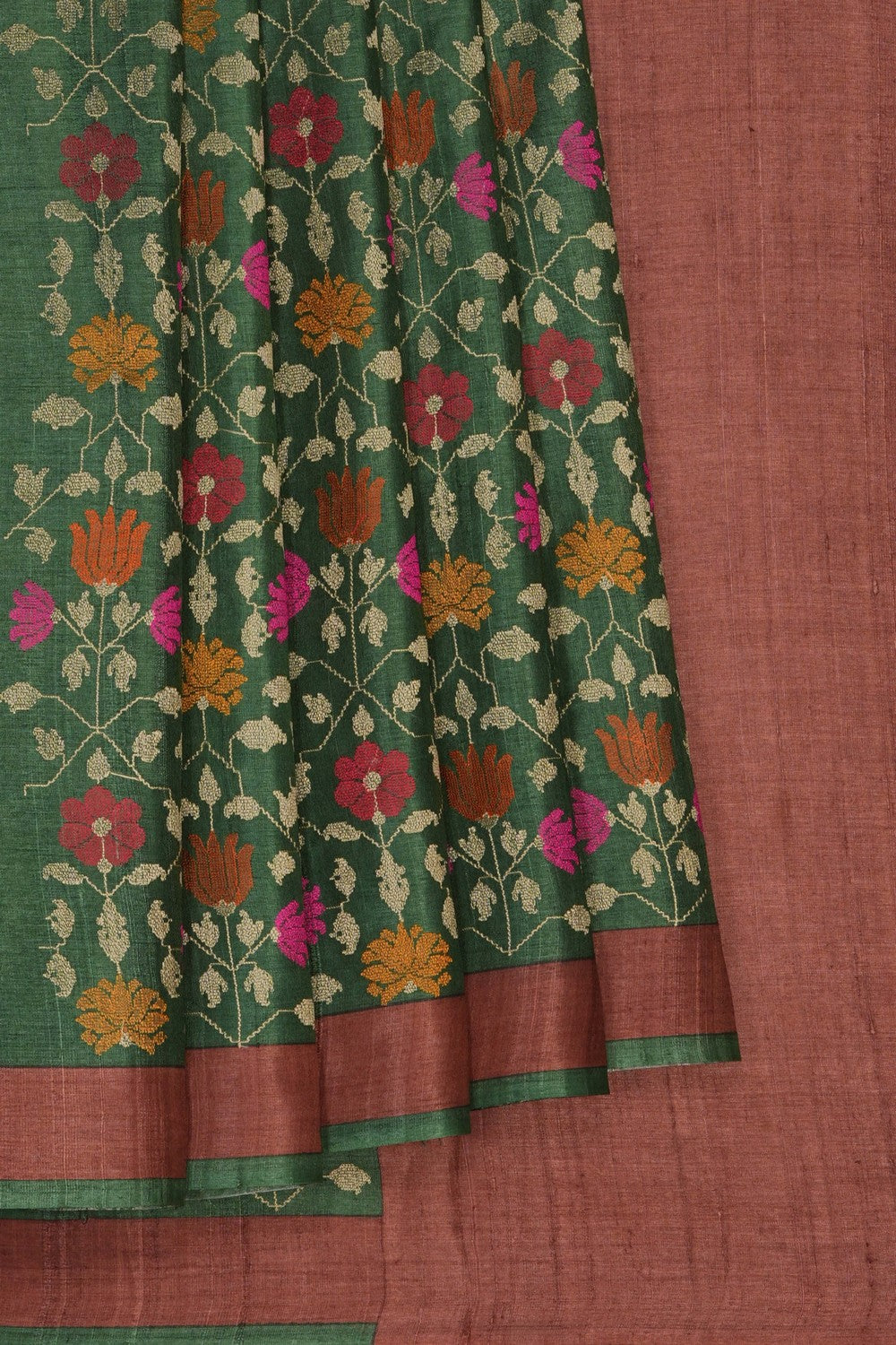 Image of Desi Tussar Silk Embroidery Saree