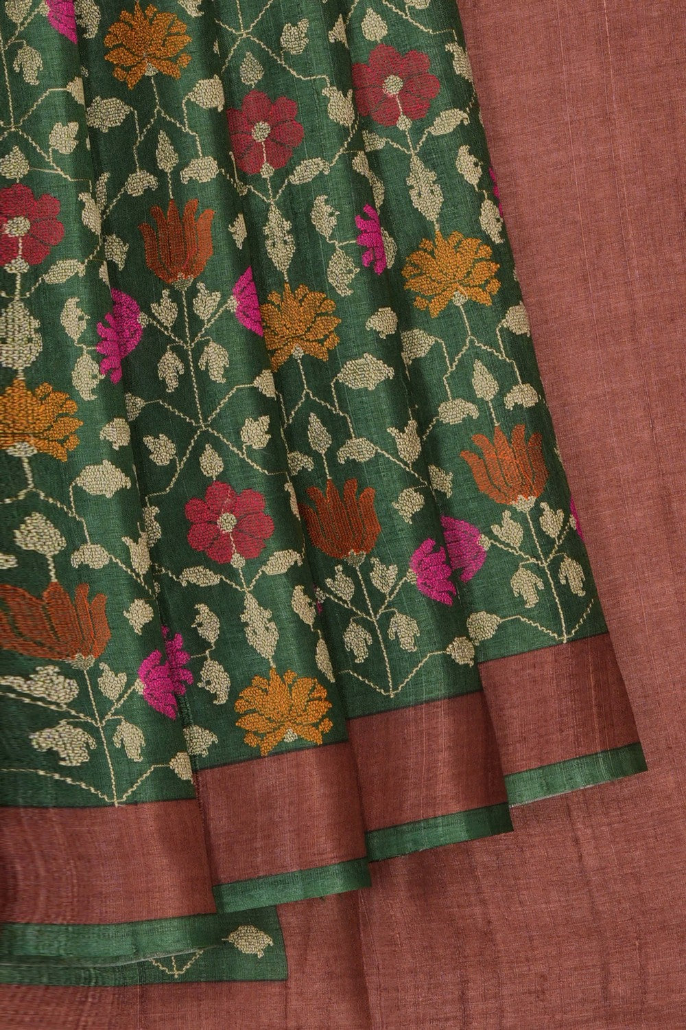 Image of Desi Tussar Silk Embroidery Saree