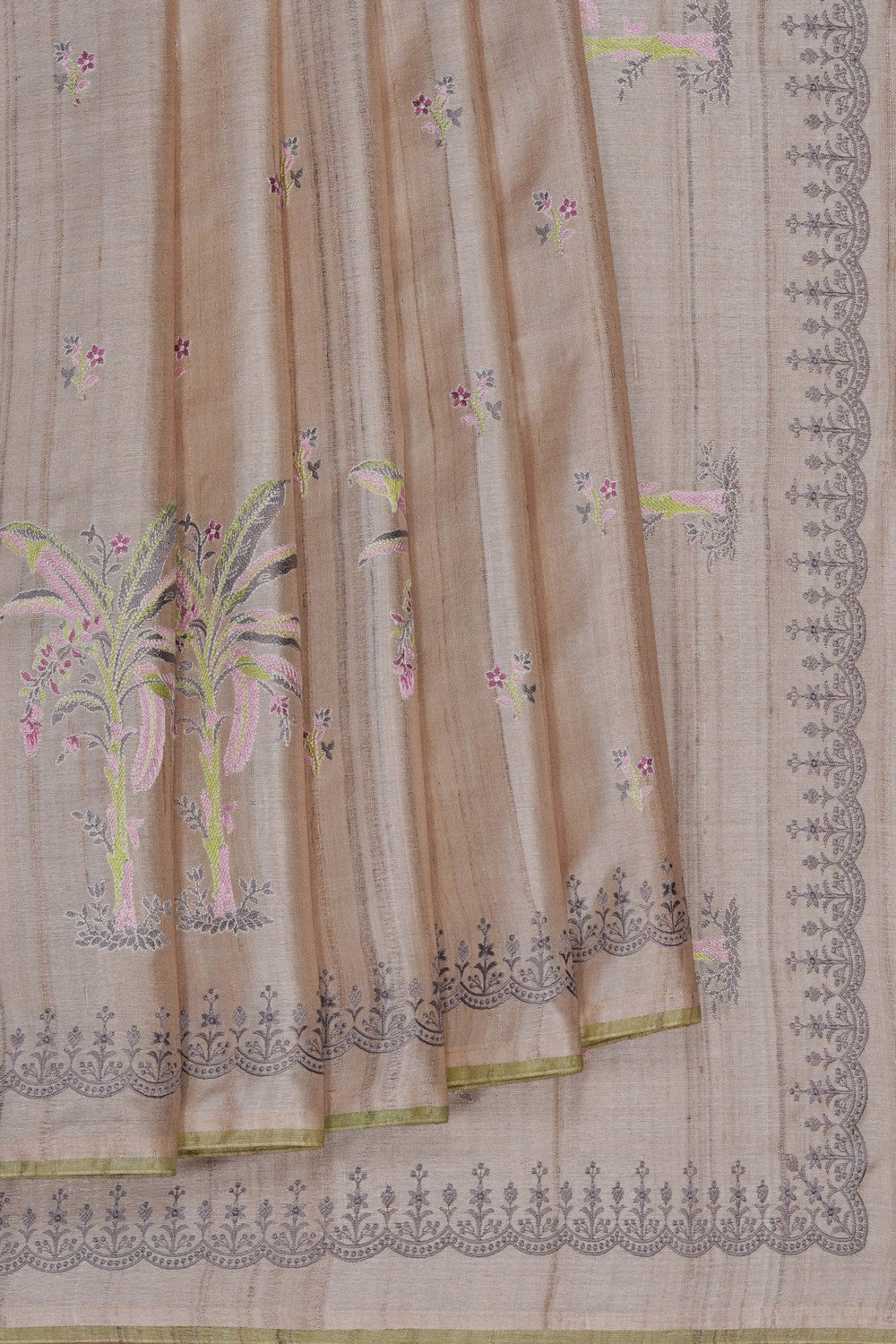 Image of Desi Tussar Silk Embroidery Saree