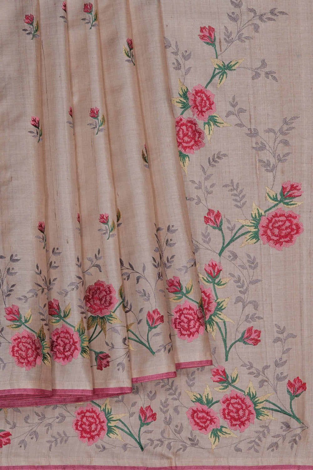Image of Desi Tussar Silk Embroidery Saree
