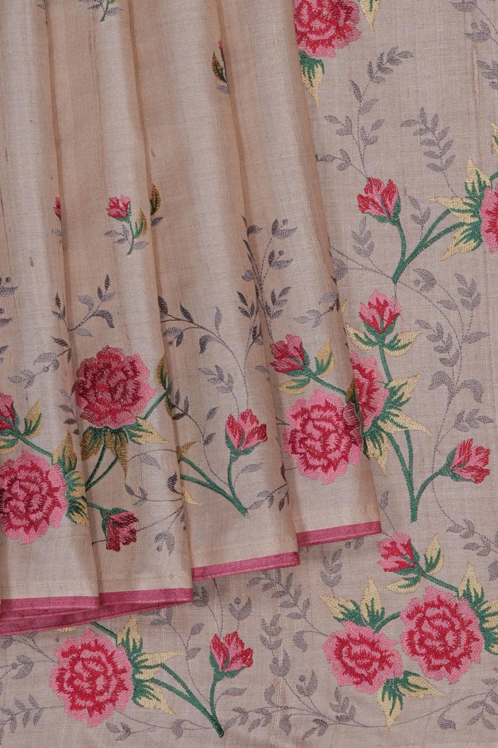 Image of Desi Tussar Silk Embroidery Saree