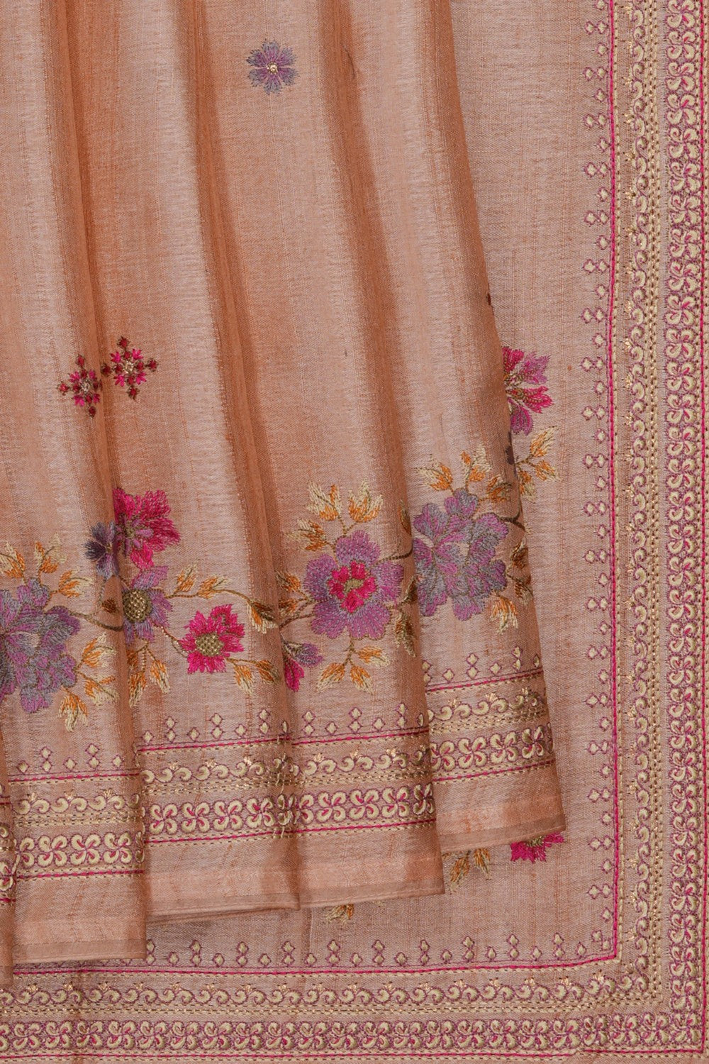 Image of Desi Tussar Silk Embroidery Saree