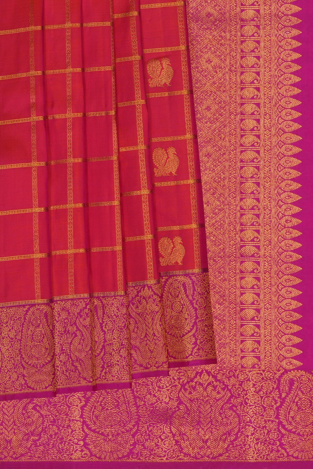 Image of Orange Arani Silk Kattam Saree