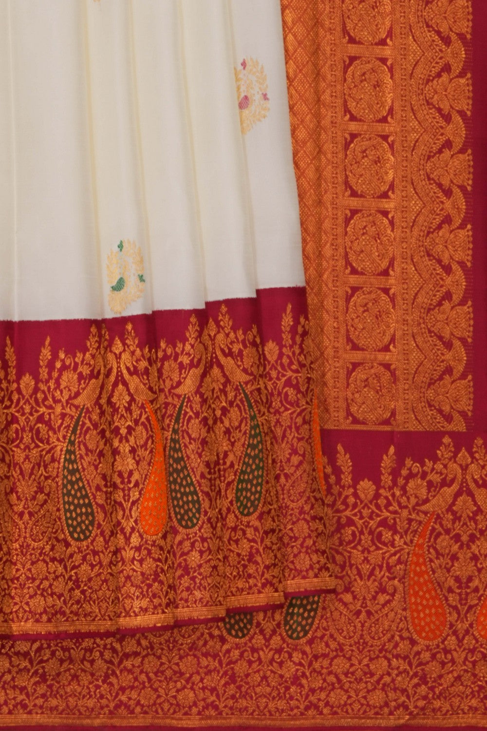 Image of Off-White Arani Silk Saree