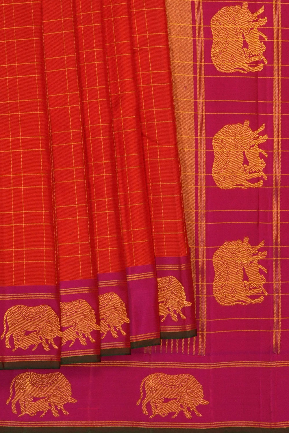 Image of Orange Arani Silk Kattam Saree