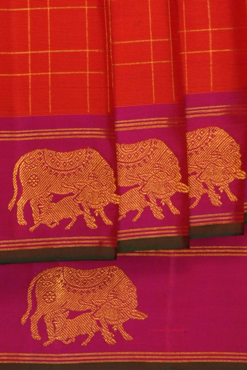Image of Orange Arani Silk Kattam Saree
