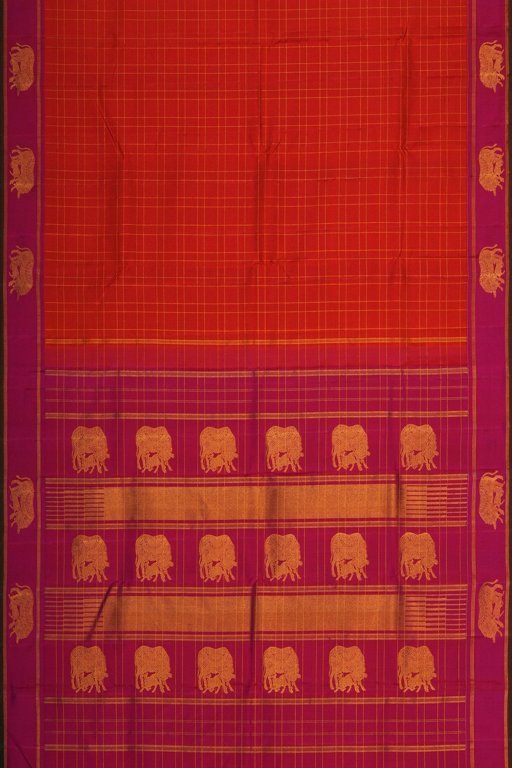 Image of Orange Arani Silk Kattam Saree