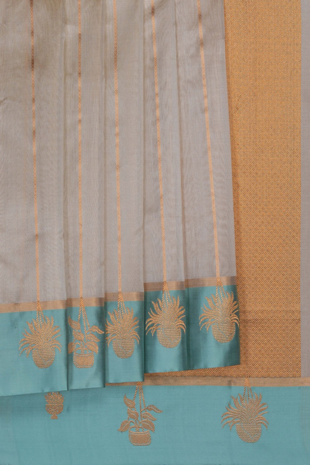 Image of Silver Chanderi Tissue Silk Saree