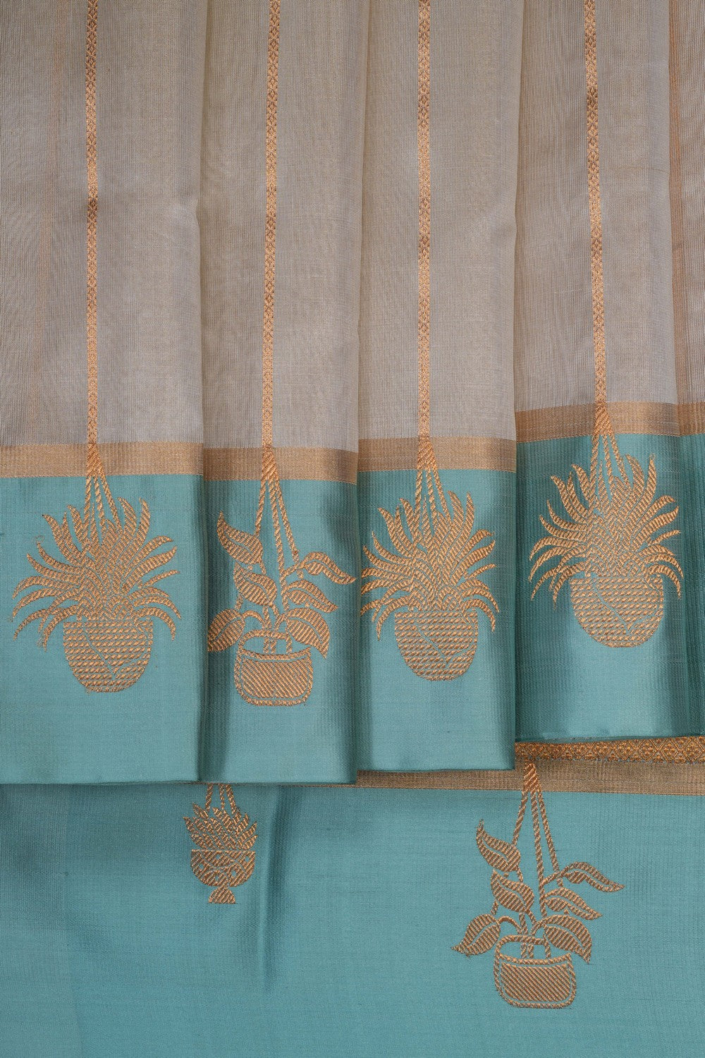 Image of Silver Chanderi Tissue Silk Saree