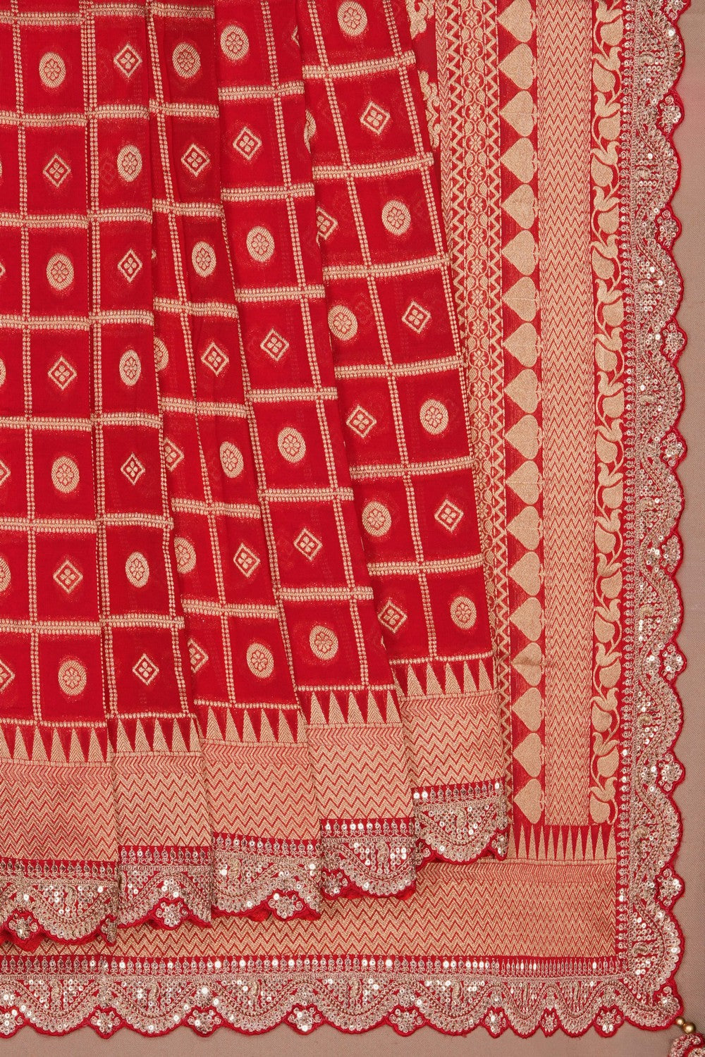 Image of Red Beautiful Embroidered Georgette Saree