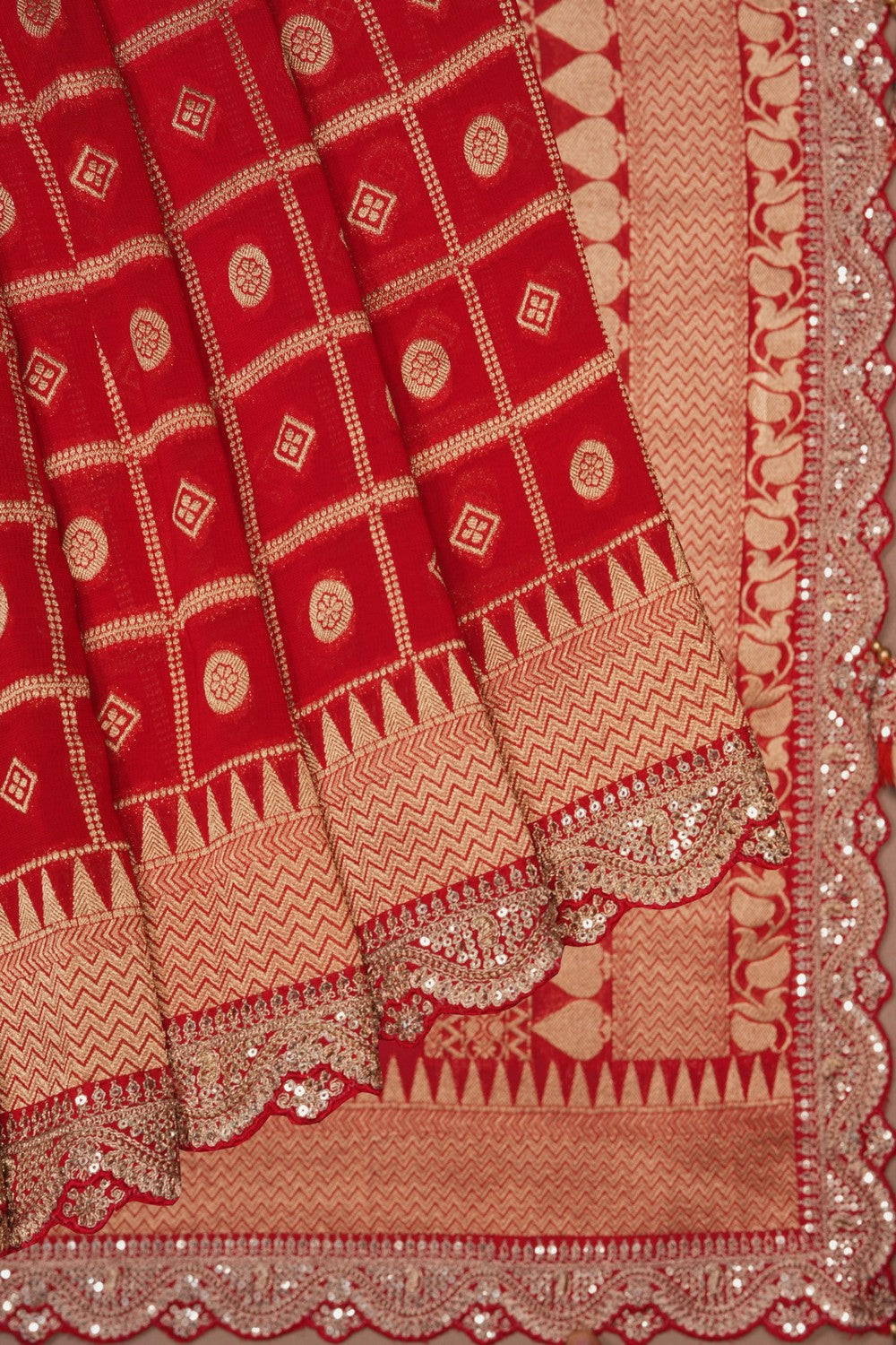 Image of Red Beautiful Embroidered Georgette Saree