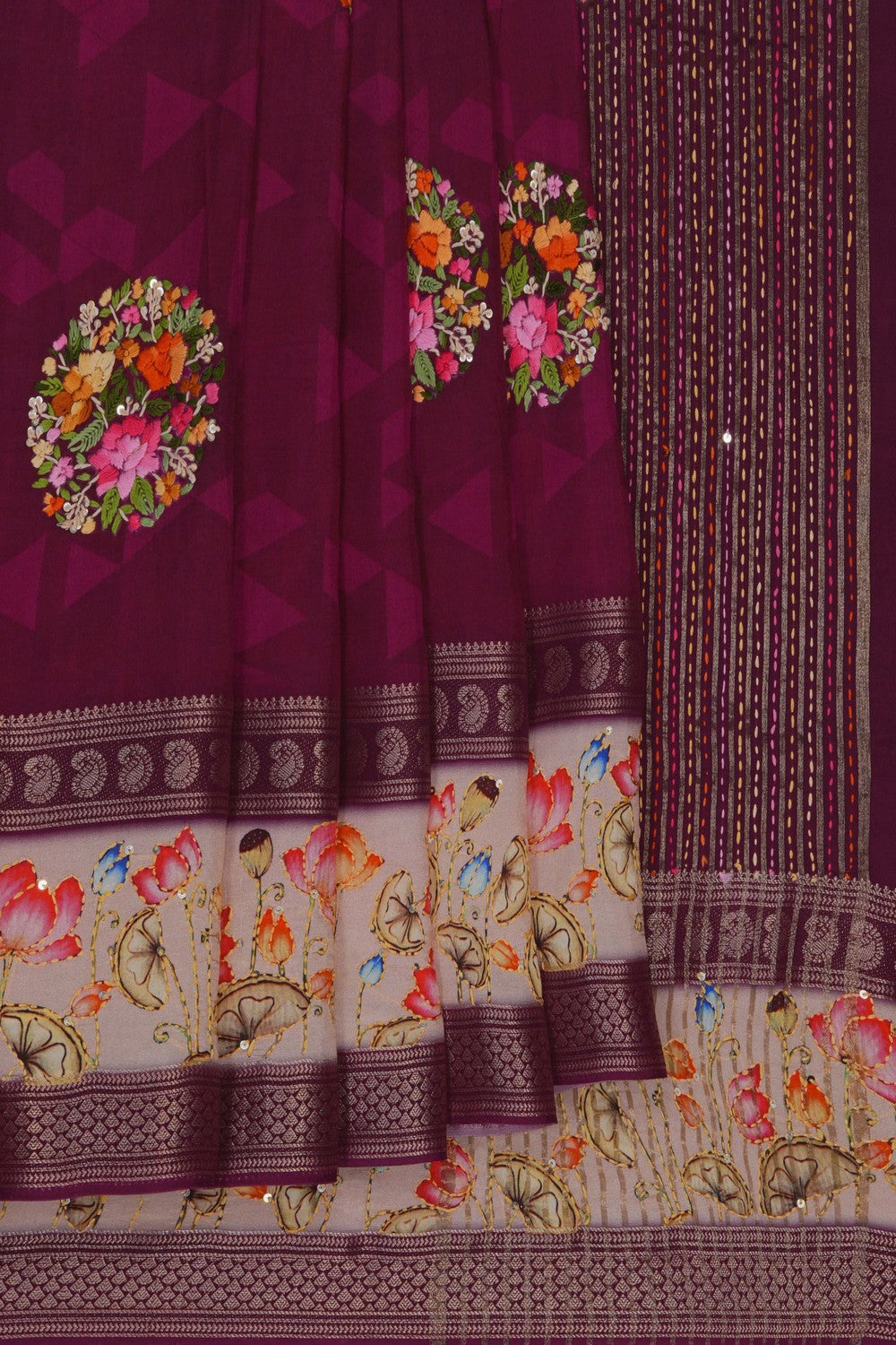 Image of Deep Wine Silk Embroidery Saree