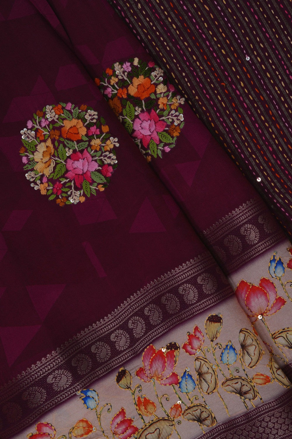 Image of Deep Wine Silk Embroidery Saree