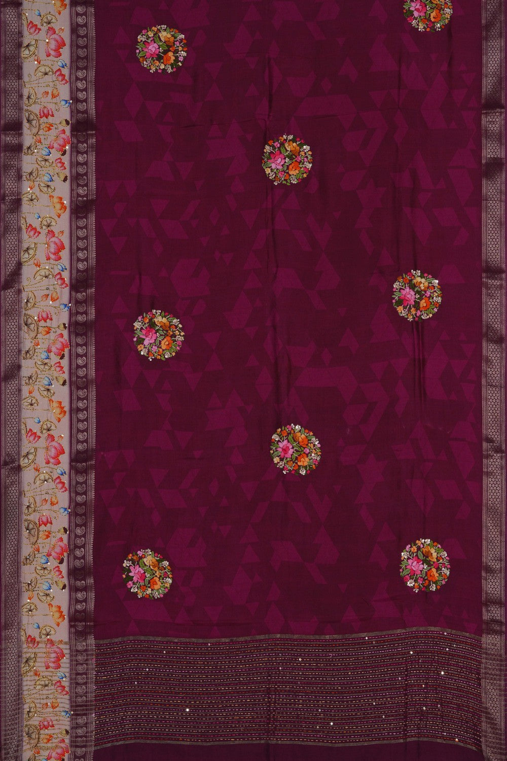 Image of Deep Wine Silk Embroidery Saree