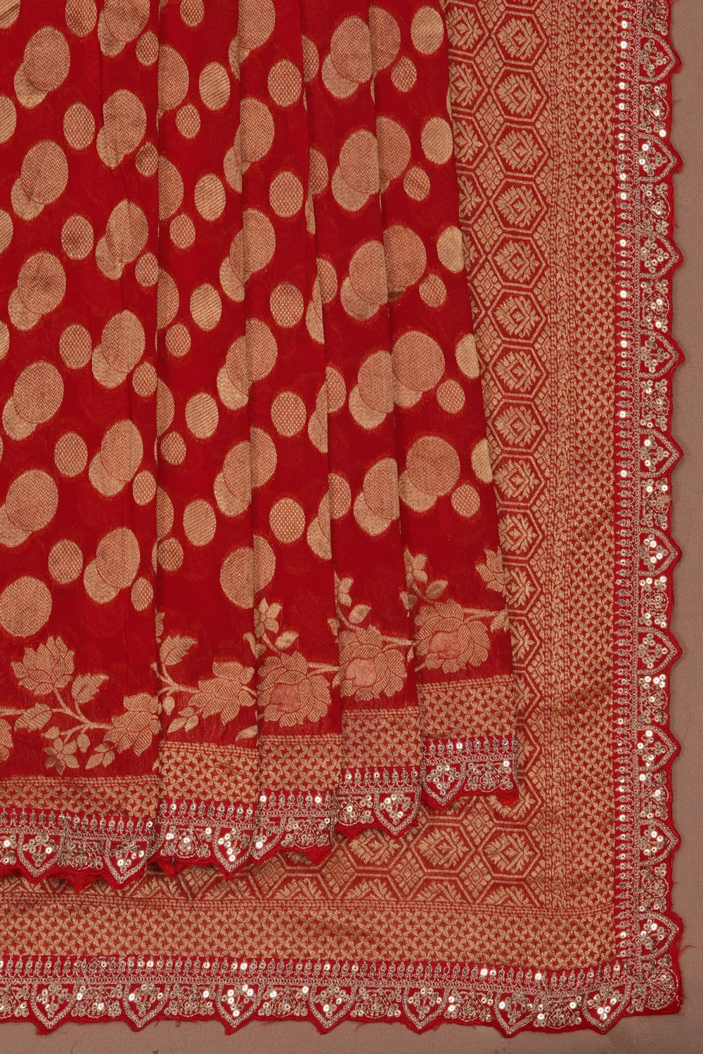 Image of Red Georgette Embroidered Saree