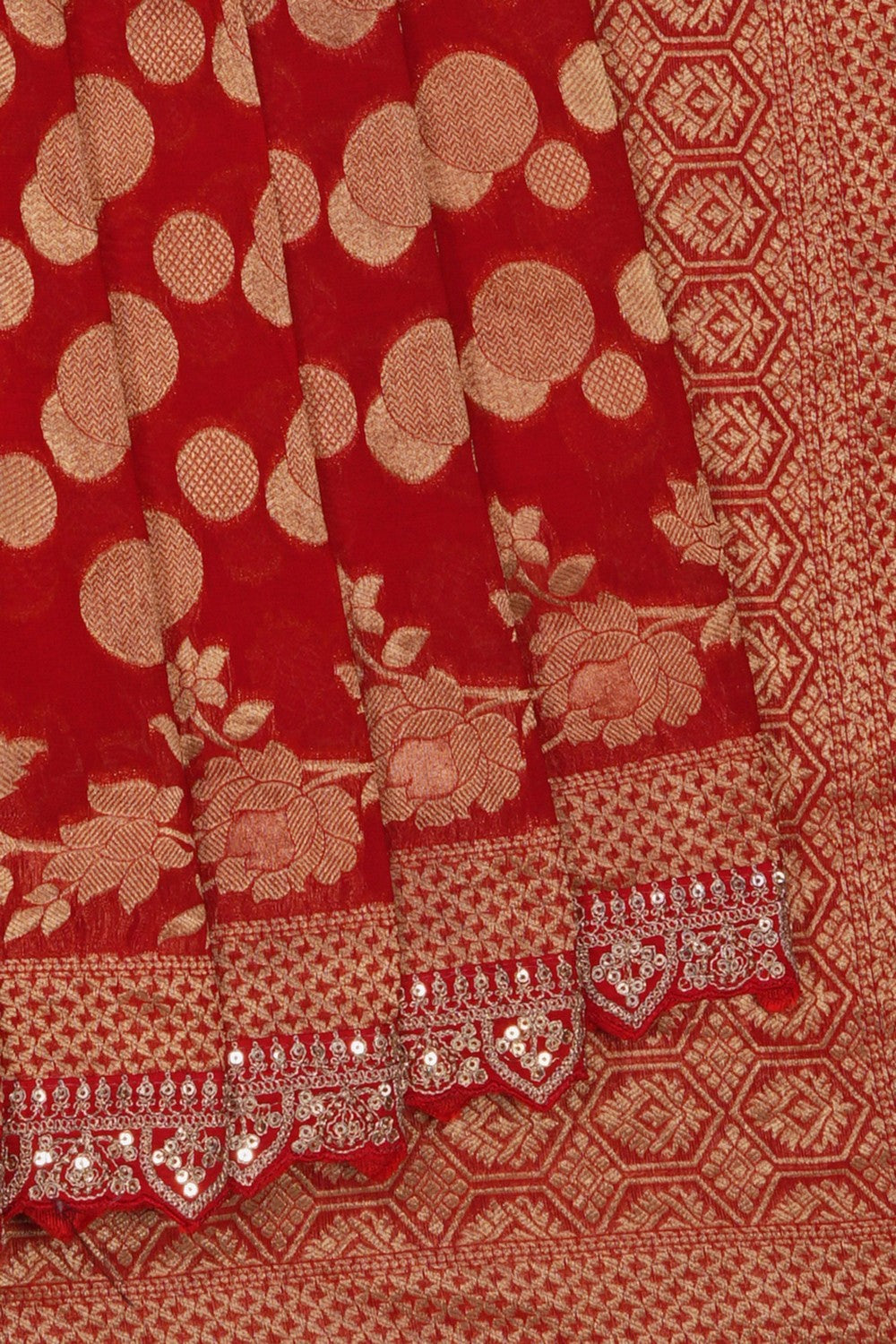 Image of Red Georgette Embroidered Saree