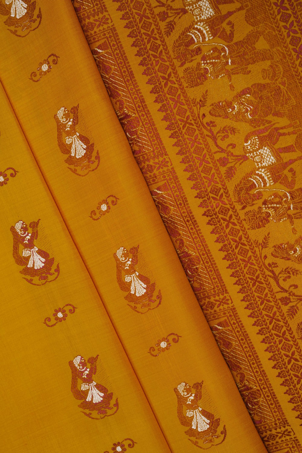Image of Baluchari Silk Mustard Saree