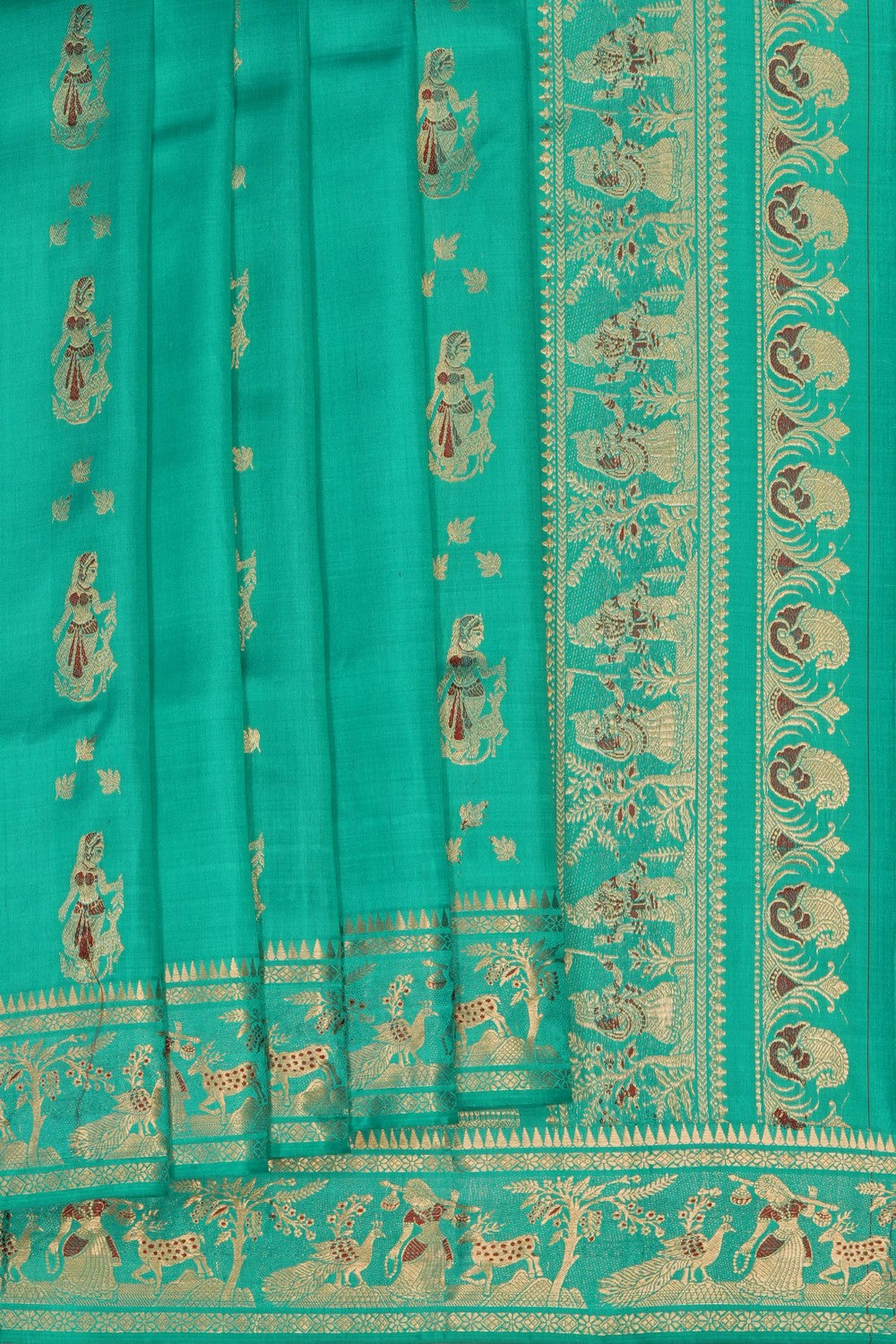 Image of Baluchari Silk Sea Green Saree