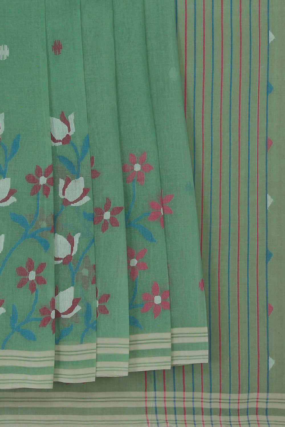 Image of The Dhakai Jamdani Craft Green Saree