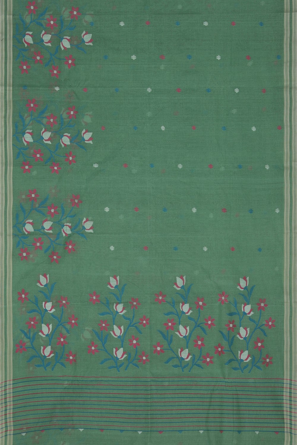 Image of The Dhakai Jamdani Craft Green Saree