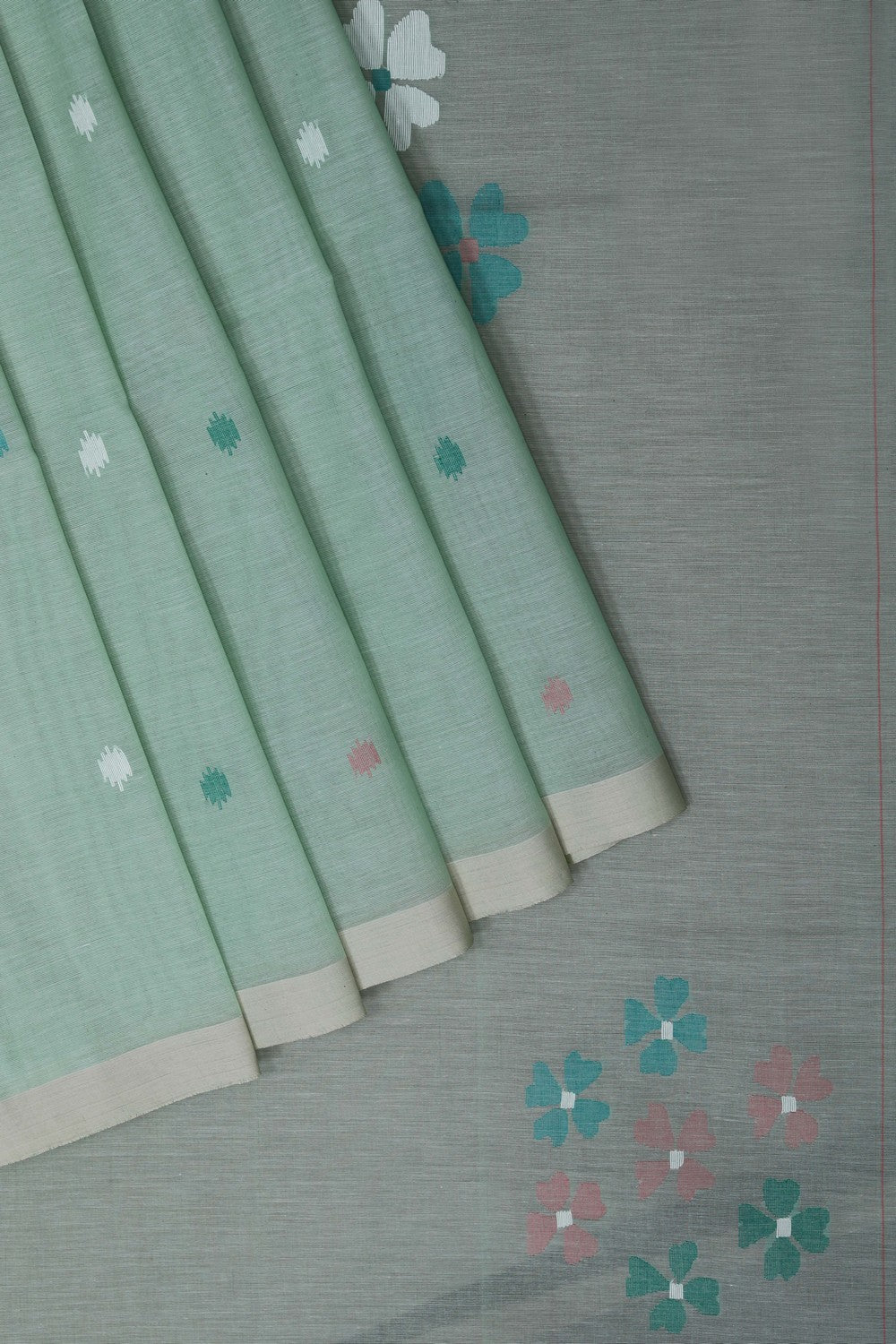 Image of The Dhakai Jamdani Craft Green Saree