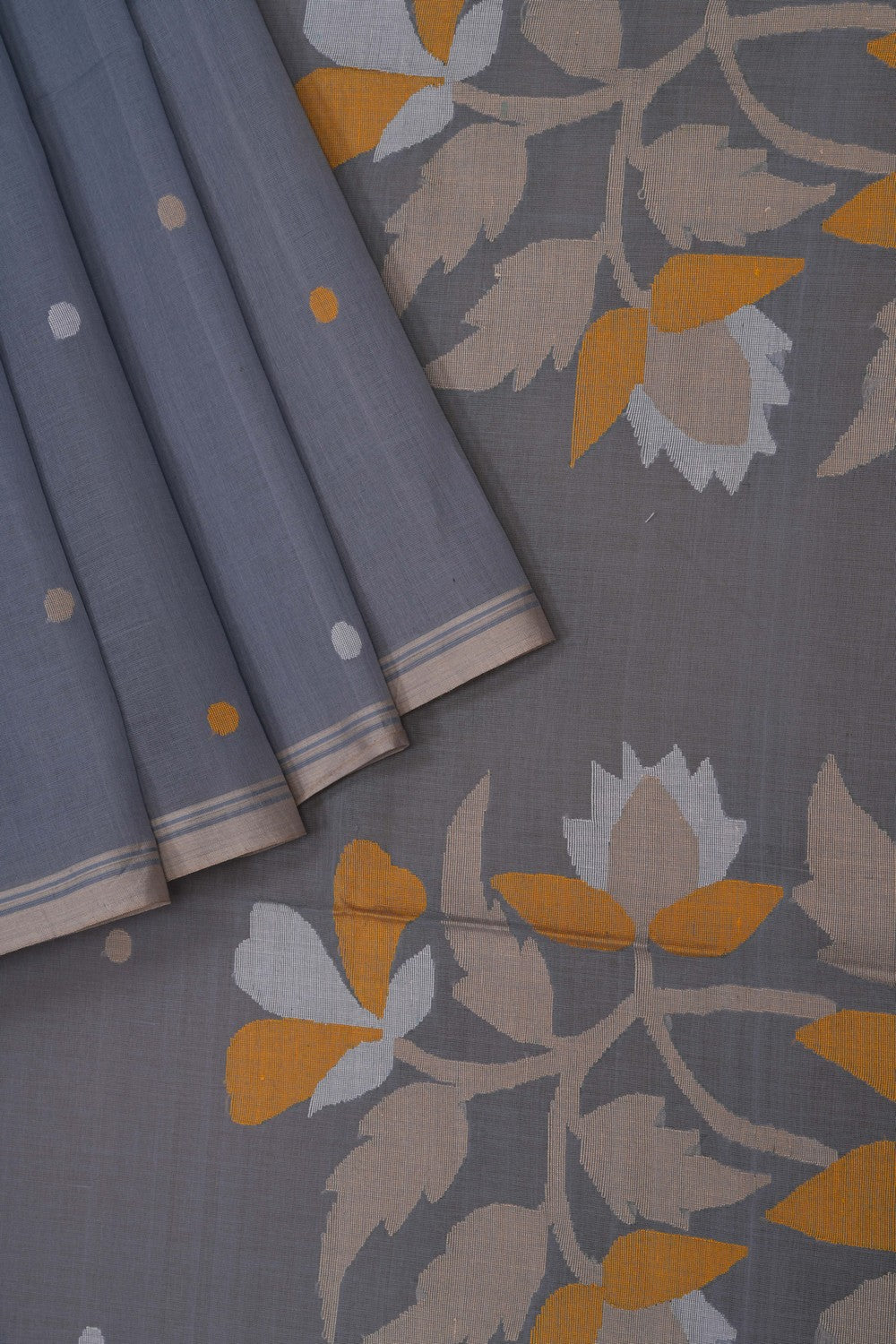 Image of The Dhakai Jamdani Craft Grey Saree