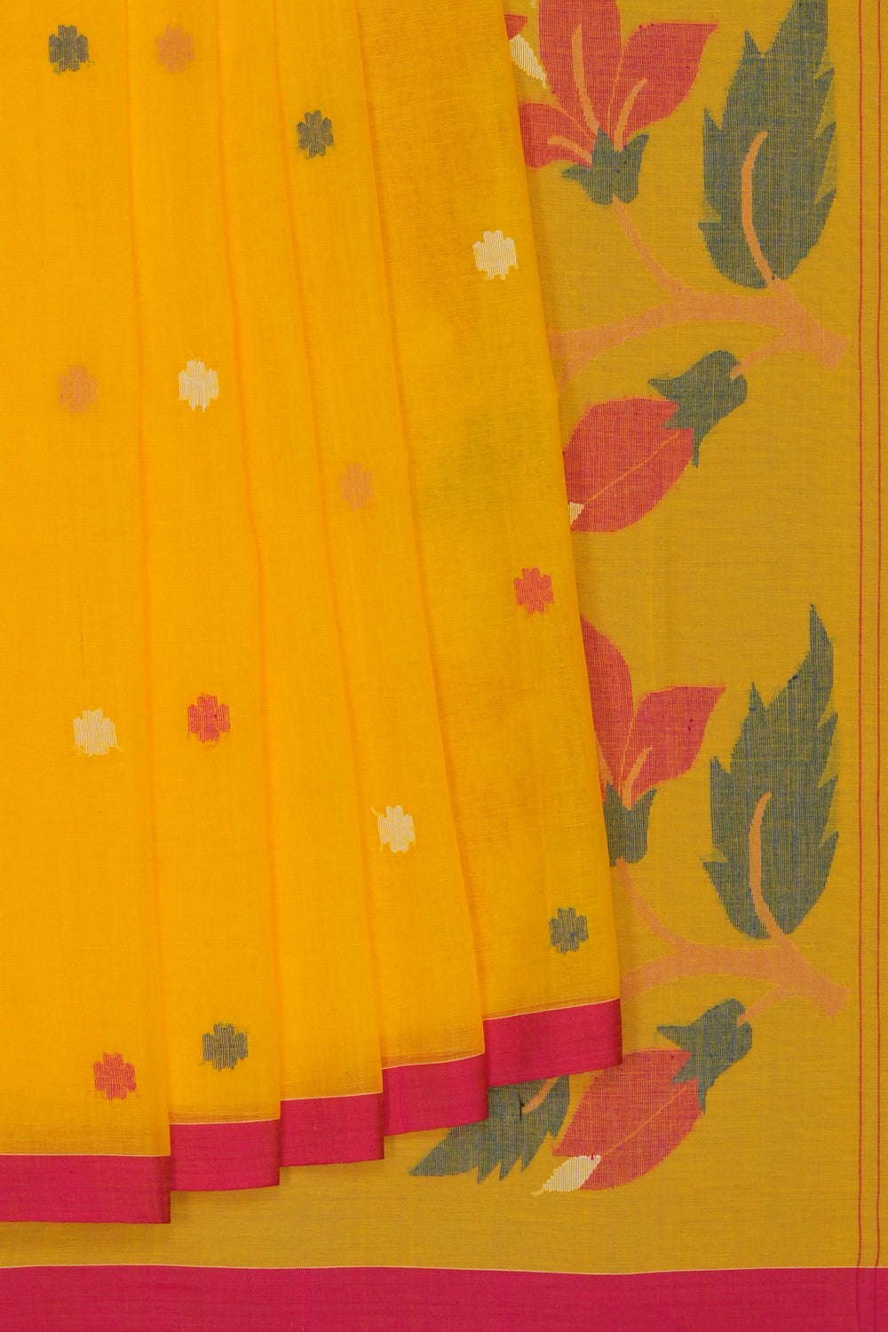 Image of The Dhakai Jamdani Craft Yellow Saree