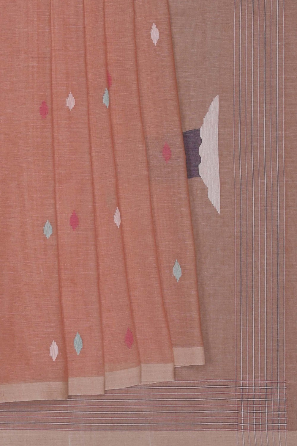 Image of The Dhakai Jamdani Craft Peach Saree