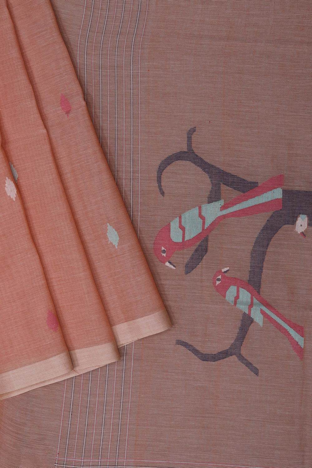 Image of The Dhakai Jamdani Craft Peach Saree