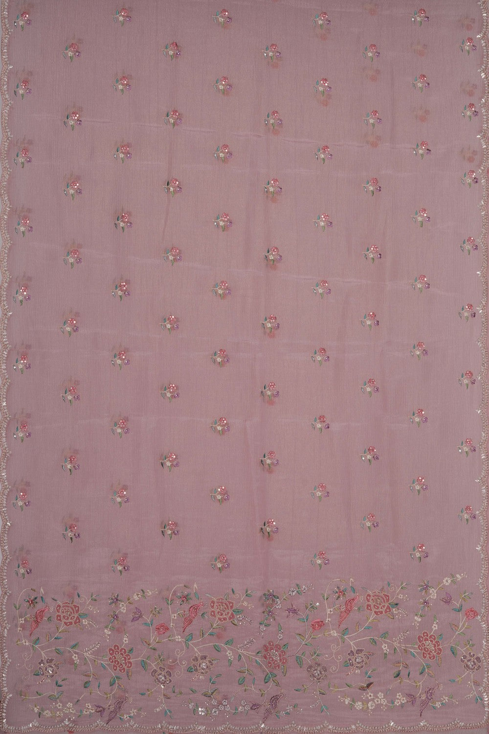 Image of Pink Tissue Embroidered Saree