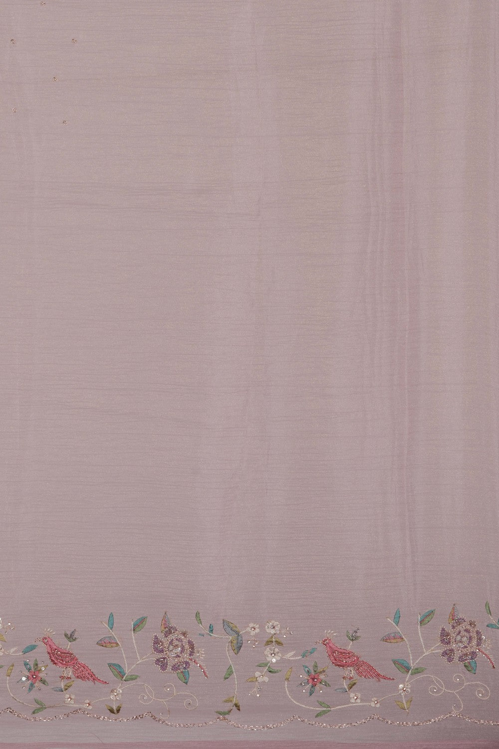 Image of Pink Tissue Embroidered Saree