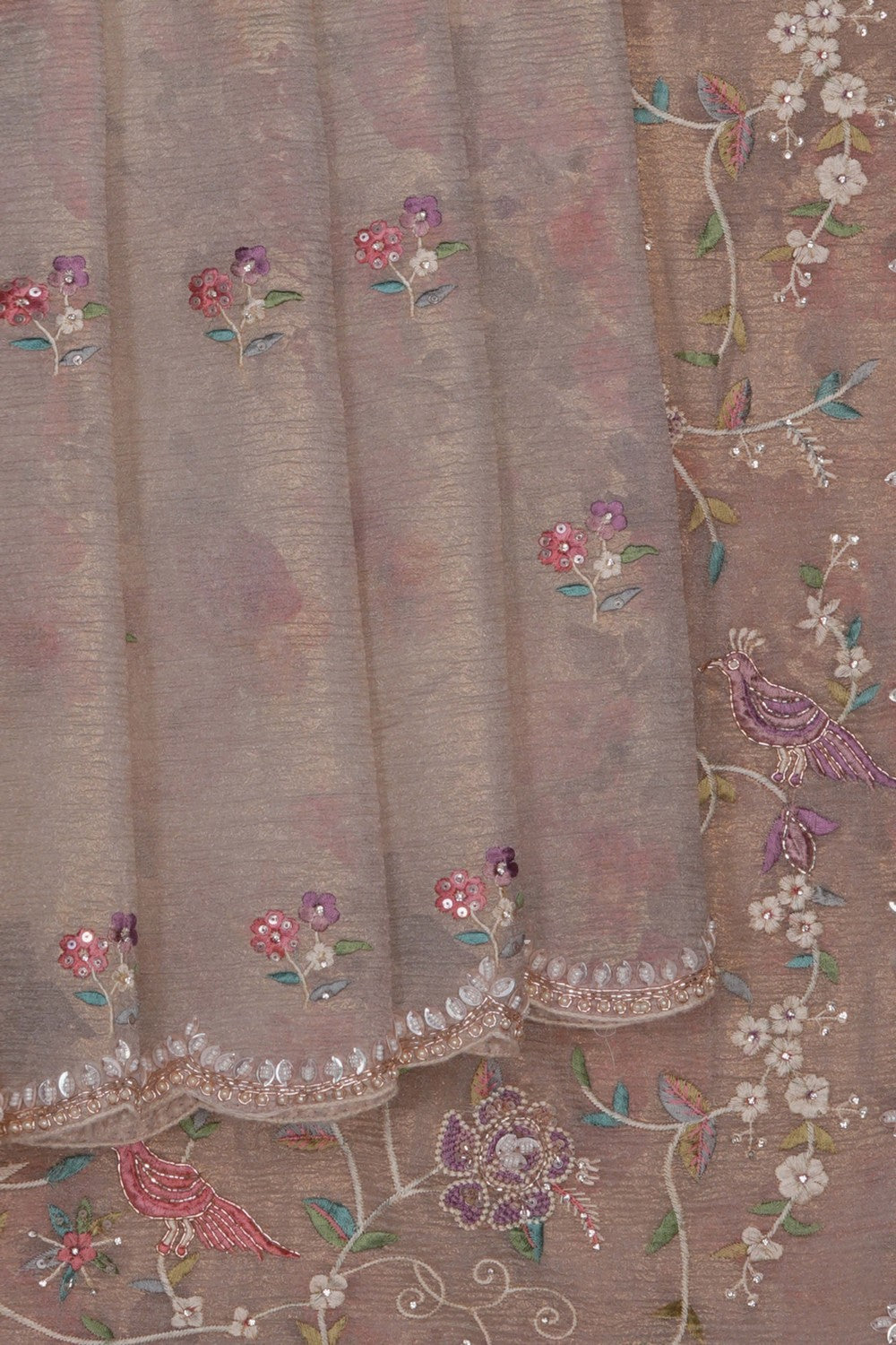Image of Off-White Tissue Embroidered Saree