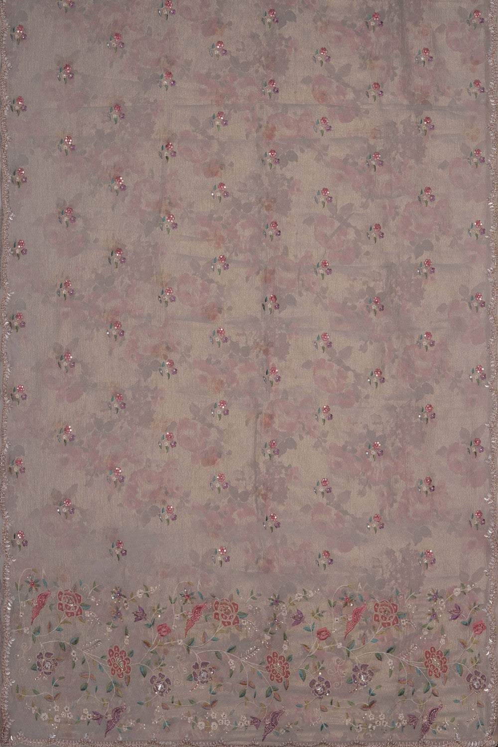Image of Off-White Tissue Embroidered Saree