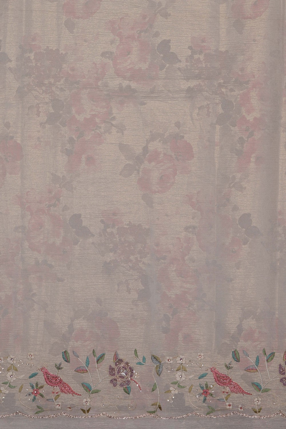 Image of Off-White Tissue Embroidered Saree