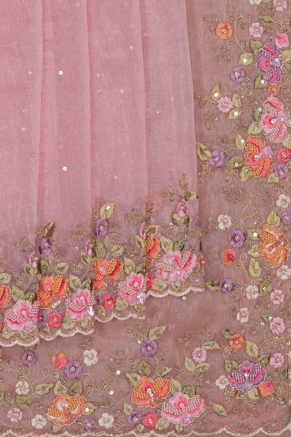 Image of A Rose Pink Tissue Embroidered Saree