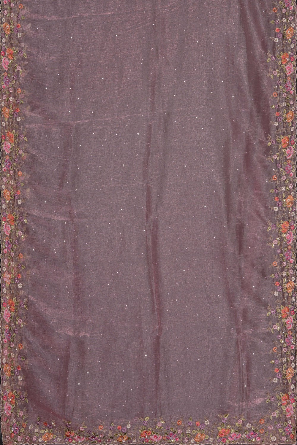 Image of A Rose Pink Tissue Embroidered Saree
