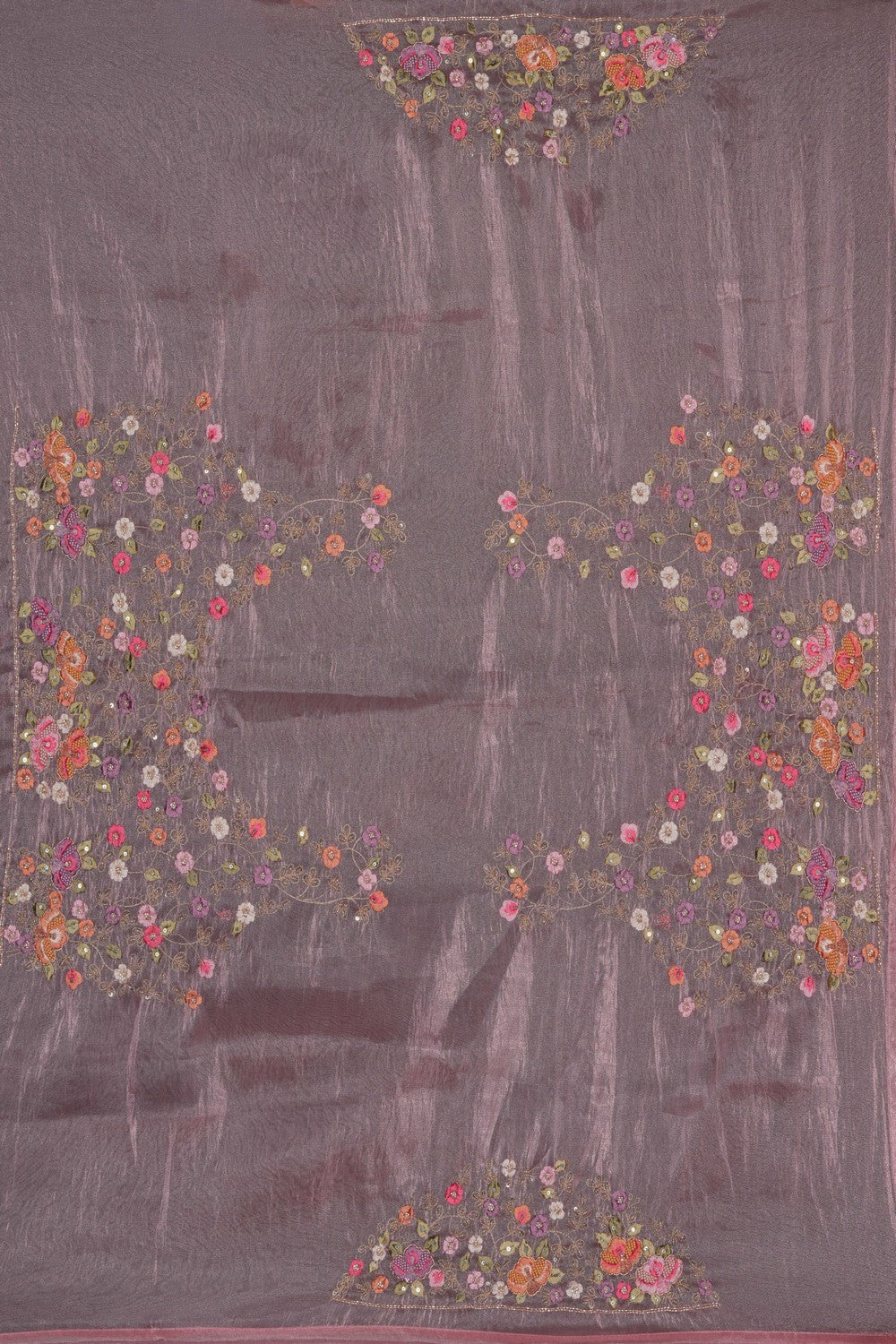 Image of A Rose Pink Tissue Embroidered Saree