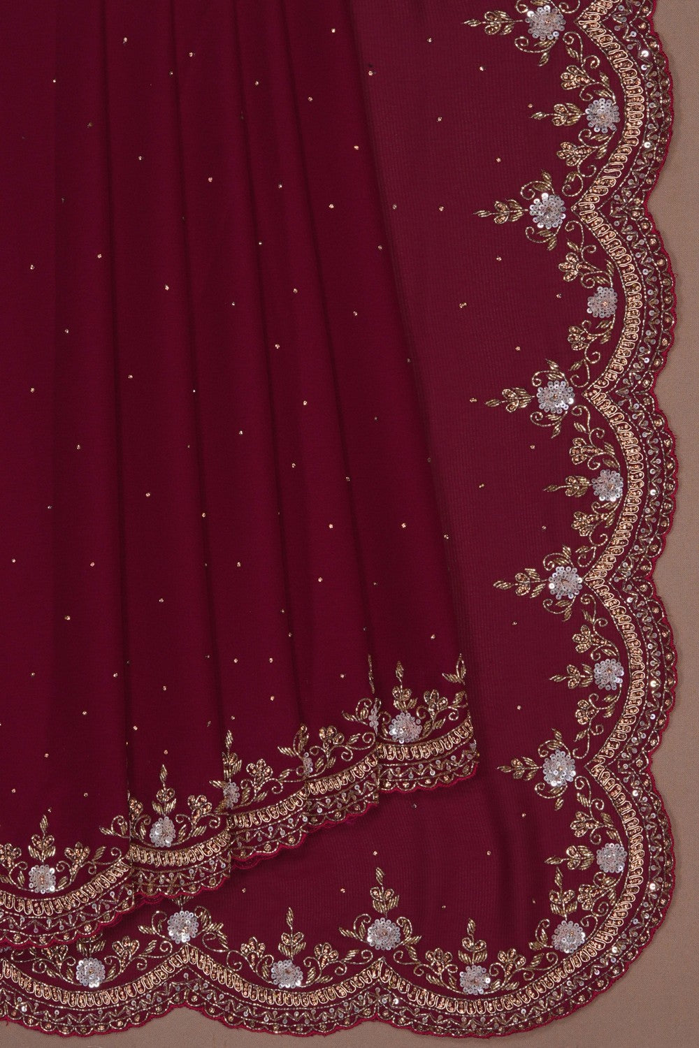Image of Deep Wine Georgette Embroidered Saree