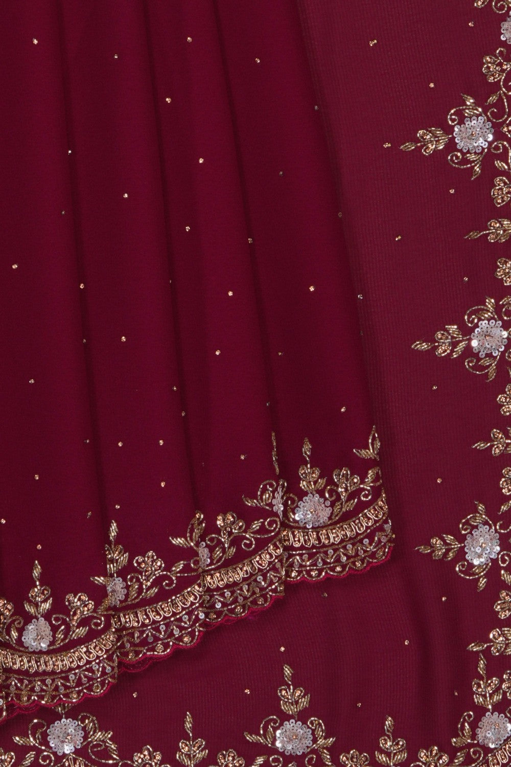 Image of Deep Wine Georgette Embroidered Saree