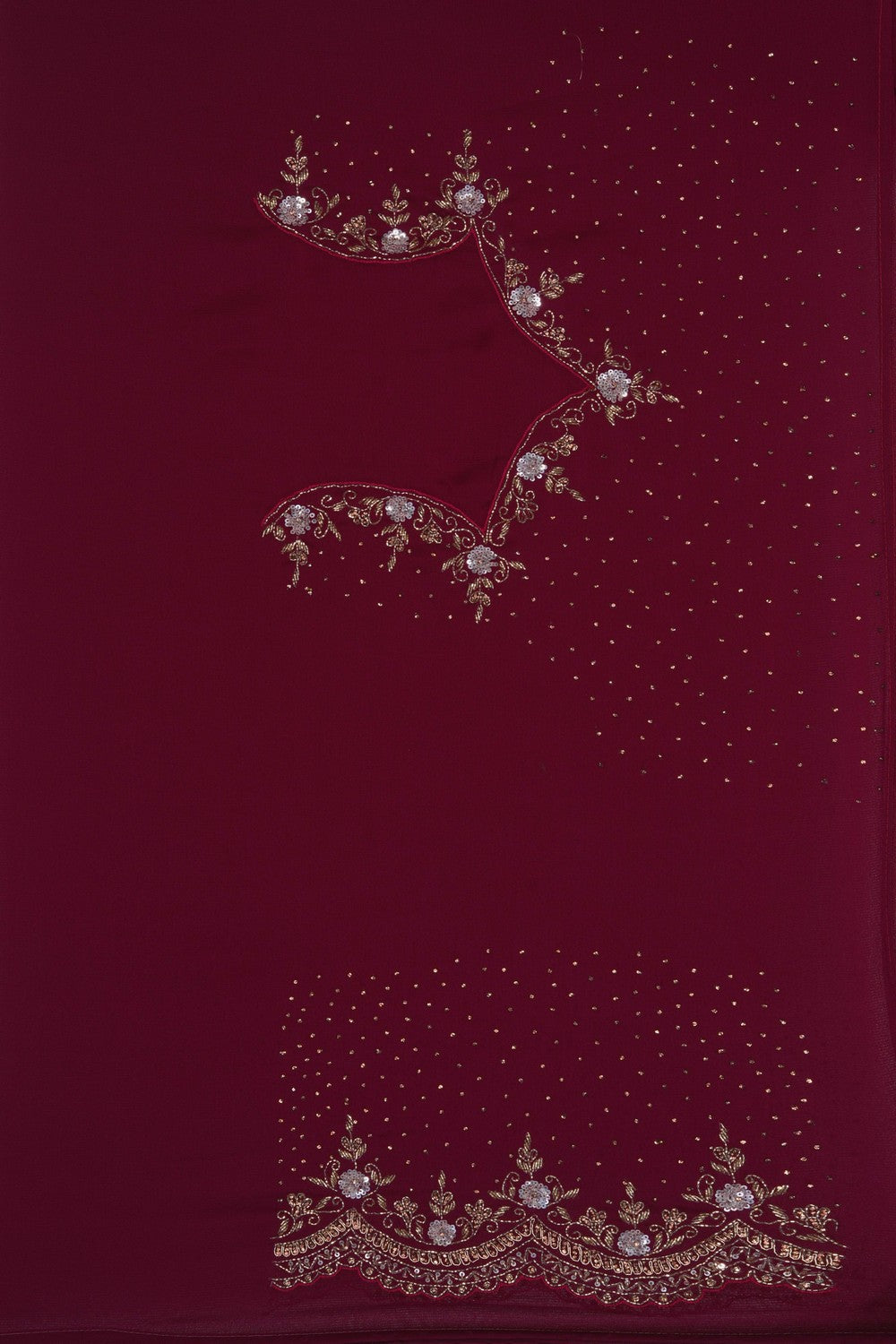 Image of Deep Wine Georgette Embroidered Saree