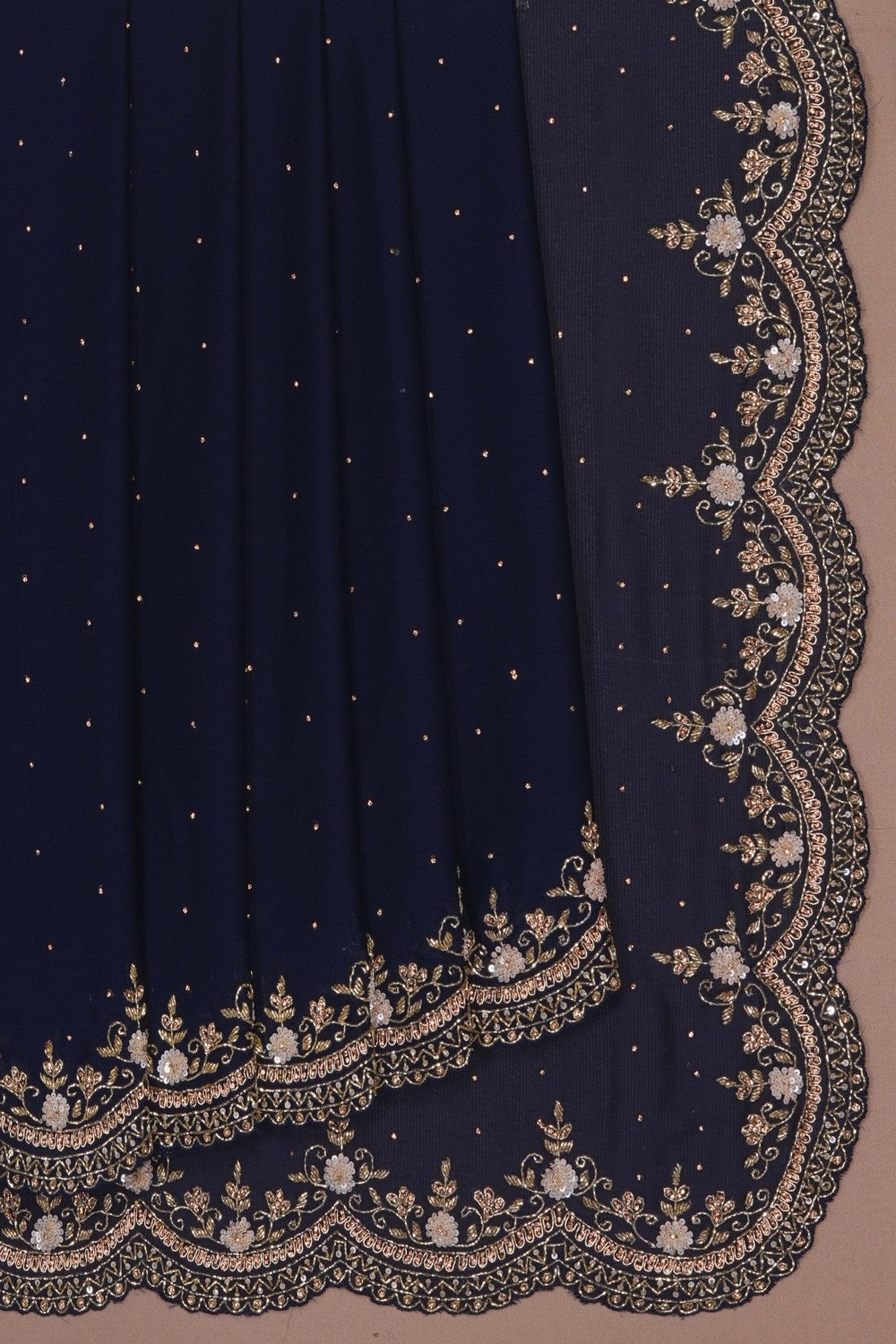 Image of Navy Blue Georgette Embroidered Saree