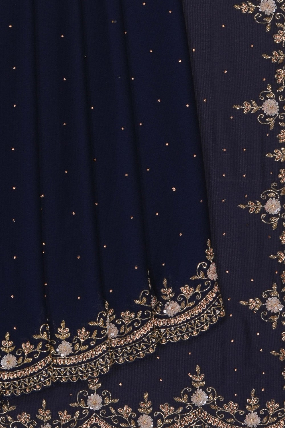 Image of Navy Blue Georgette Embroidered Saree