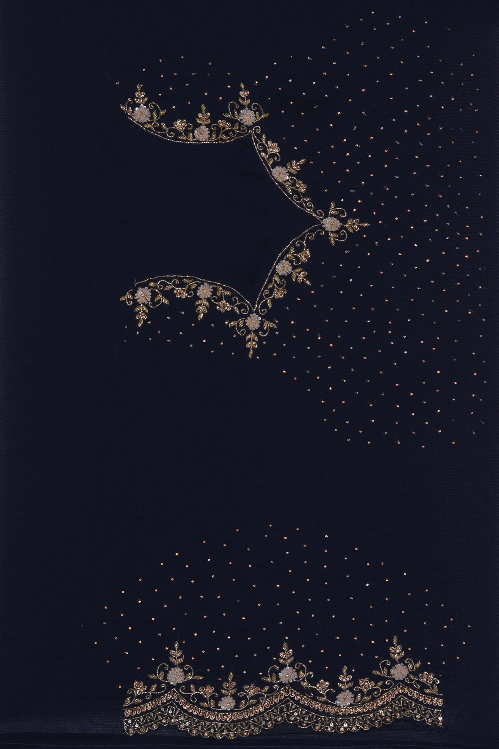 Image of Navy Blue Georgette Embroidered Saree