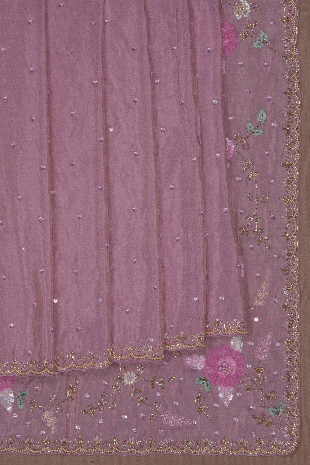 Image of Lavender Pink Embroidered Silk Saree